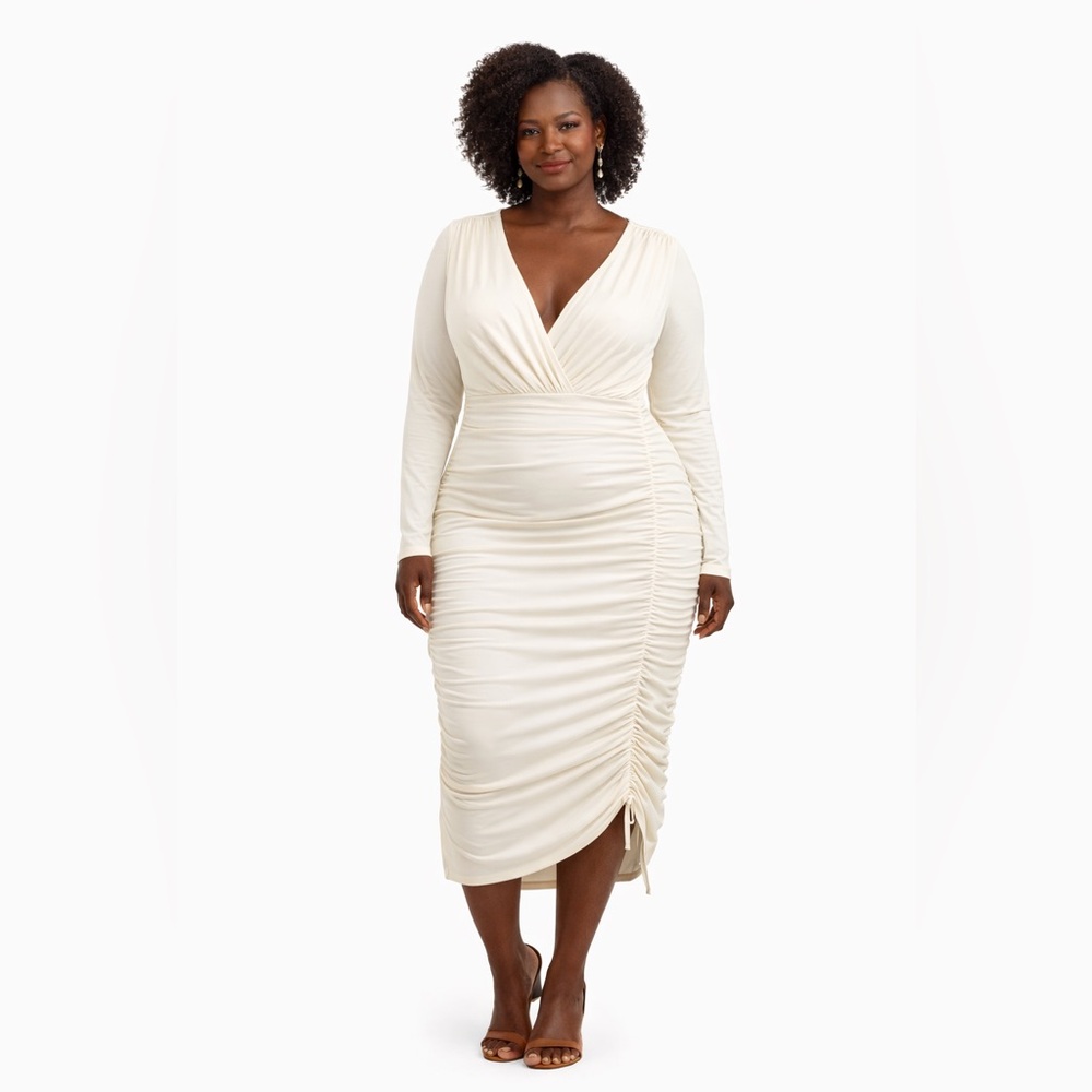 Blush Street Couture Cream Long Sleeve Dress Size L